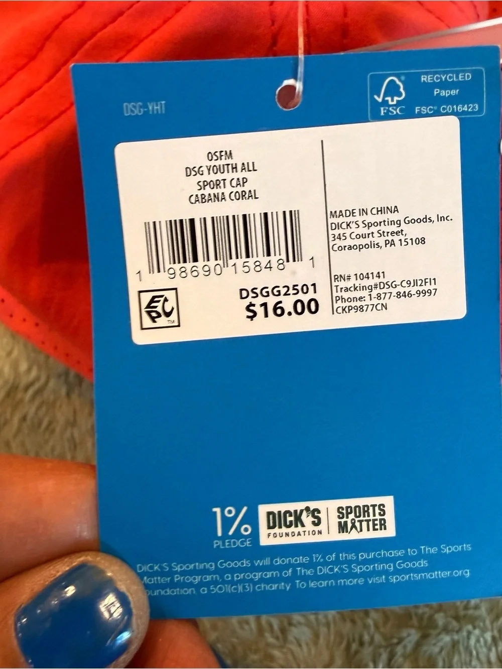 DSG Youth Sport Cap Cabana Coral Adjustable OSFM Lightweight Hat NWT